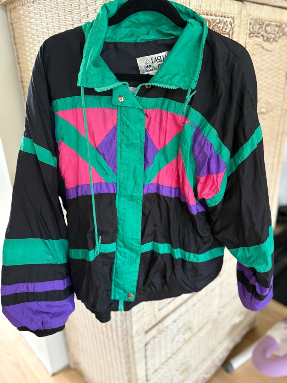 Casual Line Women's Black Colorblock Windbreaker Jacket - Green, Pink & Purple
